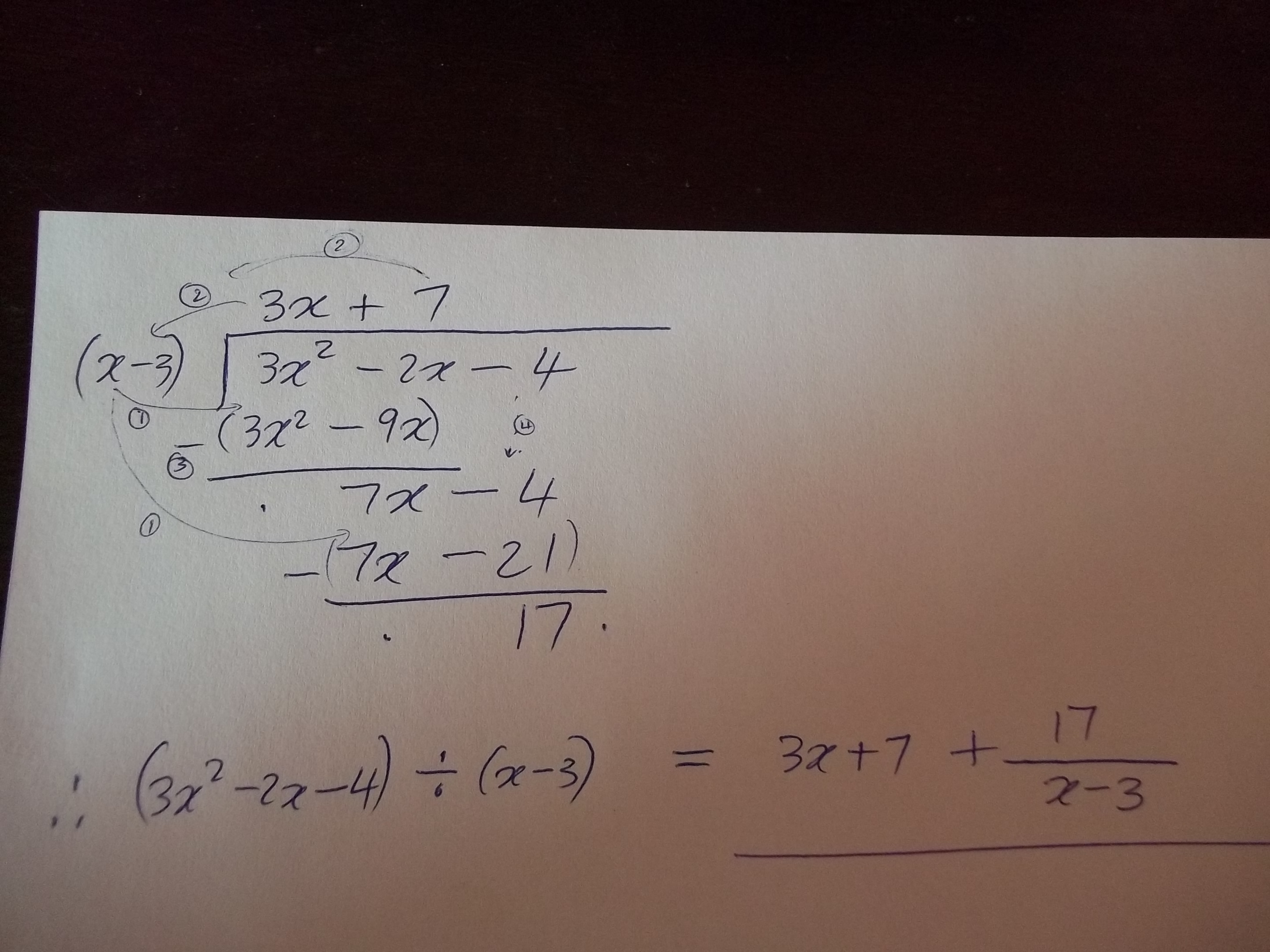 How Do You Find The Quotient Of 3x 2 2x 4 By X 3 Socratic